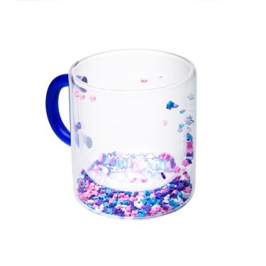Imagem de Caneca Vidro Parede Dupla 300Ml Stars Com Alça E Estrelas