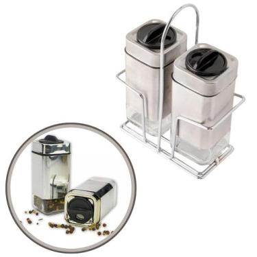 Imagem de Kit Com 2 Unidades Porta Tempero Com Suporte Aço Inox Vidro - Clink
