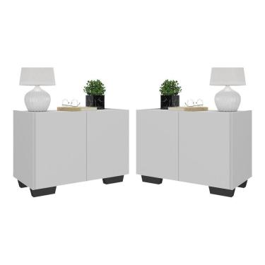 Imagem de Kit 2 Mesas De Cabeceira 2 Portas E Pés Mp4139 Branco preto