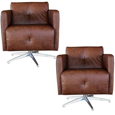 Imagem de Kit 2 Poltronas Giratória Astana Couro Tabaco