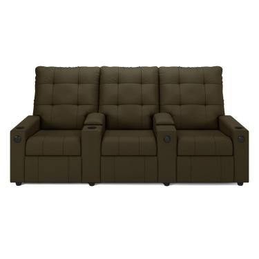 Imagem de Poltrona Do Papai Reclinável Cinema 3 Lugares Manual Baú Usb Haifa F05 Veludo Capuccino - Lyam Decor