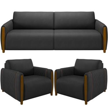 Imagem de Kit Sofá 03 Lugares 223Cm Com 02 Poltronas Flora M03 Preto