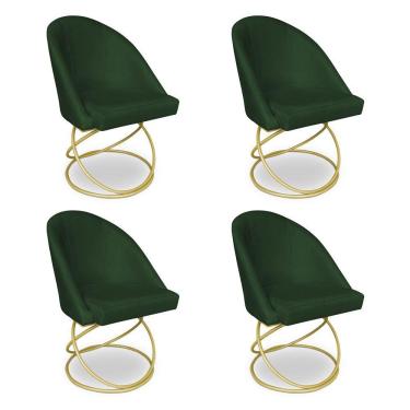 Imagem de Kit 04 Cadeiras Poltrona De Jantar Bela Suede Base Metálica Luxo Dourado - Pallazio Cor Verde