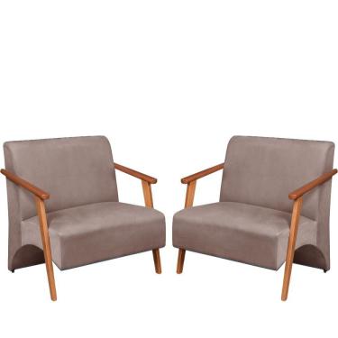 Imagem de Poltrona Namoradeira Venus Braço Madeira Maciça Suede Cappuccino