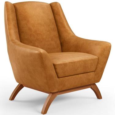 Imagem de Poltrona Decorativa Fixa Base De Madeira Castanho Juliet D02 Couríssimo Whisky B-90 - Lyam Decor