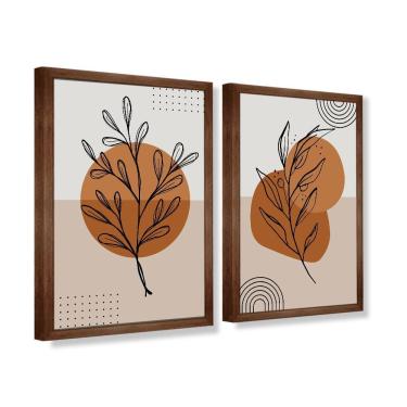 Imagem de Quadro Decorativo Caixa Alta 2 Un 40X60 Folhas Minimalistas Titulo Moldura Madeira