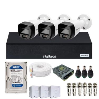 Imagem de Kit 3 Câmeras Intelbras 1120b Full Color, Dvr 4ch Mhdx 1004c  Hd 500gb