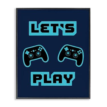 Imagem de Stupell Industries Let's Play Blue Retro Gamer Arte Giclée emoldurada preta, design por Marcus Prime, 14 x 11