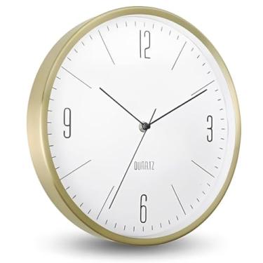 Imagem de Relógio Dourado Analógico Moderno Decorativo De Parede 30 Cm Ponteiro gold metal sofisticado silencioso