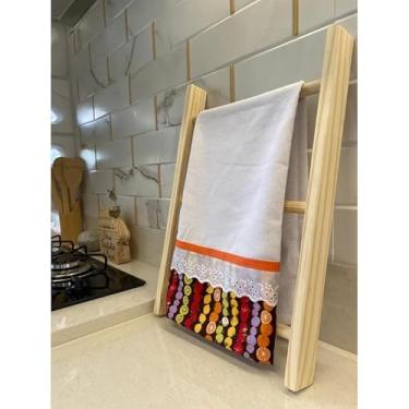 Imagem de Escadinha Decorativa Porta Pano de Prato Copa Toalha Cozinha Lavabo Madeira Pinus