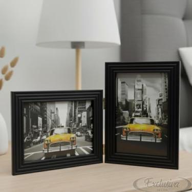 Imagem de Porta Retrato Duplo 10x15 Moldura Preto Ripado Com Vidro