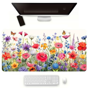 Imagem de Geyoga Tapete de mouse floral floral para mesa de 80 cm x 39,9 cm, tapete de mouse grande estendido para jogos, estetica, computador, laptop, mesa, teclado, mouse pad para mulheres, trabalho