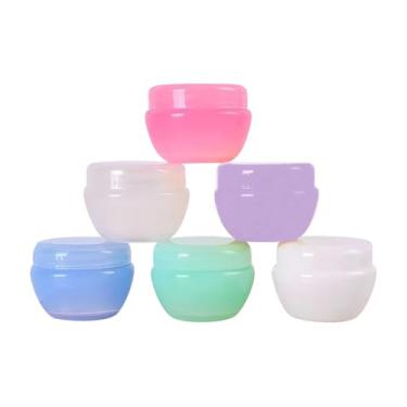 Imagem de 6 frascos pequenos de plástico para cosméticos de 20 gramas com tampas, mini recipientes de amostra de maquiagem, recipiente de loção de creme, redondo, vazio, frascos de pomada, recarregáveis