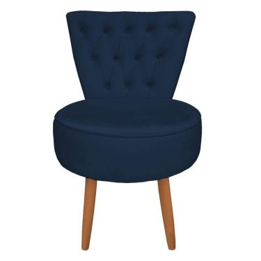 Imagem de Mocho Capitonê Veludo Pés Palito Castanho Azul Marinho