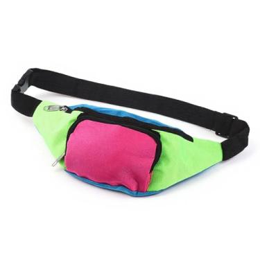 Imagem de LIQWEI 1 bolsa de cintura com dois bolsos, pochete dos anos 80 para mulheres, acessórios coloridos dos anos 80, pochete Dare, bolsa de cinto para corrida, viagem, fantasia, festival, festa temática