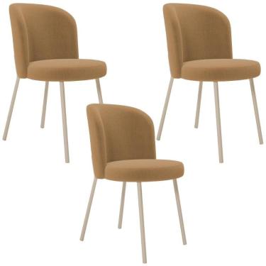 Imagem de Kit 03 Cadeiras Para Sala De Jantar Cozinha Estofada Gavi Arena L02 Bouclê Mostarda - Lyam Decor