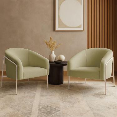 Imagem de Poltrona Sala Industrial Alta Champanhe Kit 2 Stella Bouclê D03 - D`rossi Cor Pistache