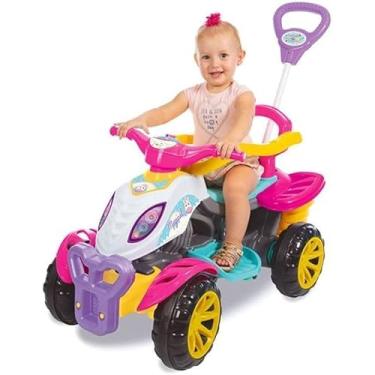 Imagem de Quadriciclo Infantil com Haste e Pedal para Menina, Carrinho de Passeio Rosa