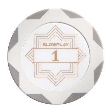 Imagem de SLOWPLAY Nash Clay Poker Chips White Gold Edition, composto de argila pesada de 14 gramas, fichas grandes de 40 mm a granel, pacote com 50 com denominação de 1