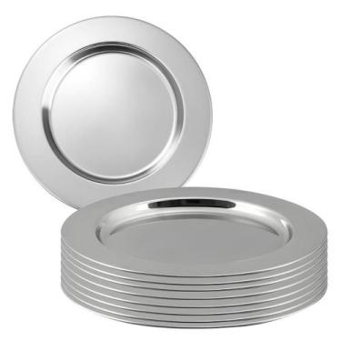Imagem de Kit 8 Sousplat Redondo Mesa Posta Jantar Em Aço Inox Prateado 32cm - C