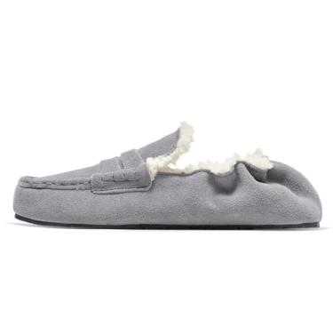 Imagem de U-lite Mocassim Feminino Fofo Fuzzy Slip On Forro de Lã Mocassim de Camurça com Forro de Lã de Cordeiro Quente e Palmilha, Cinza, 37 BR