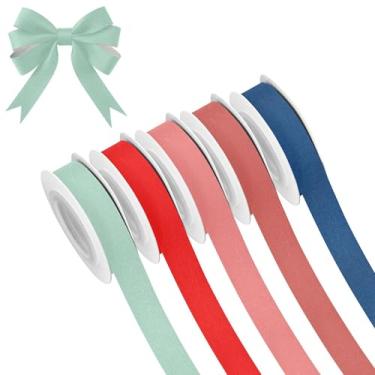 Imagem de SEHANY 5 rolos de fita de Natal de 1,5 cm e 5 jardas fitas coloridas de tecido de cor sólida, fitas de cetim para festivais, fitas decorativas de Natal para embrulho de presente, artesanato faça você