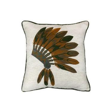 Imagem de Almofada Linho Cru Cocar Verde Bordada 2 52X52cm - Decortextil NA