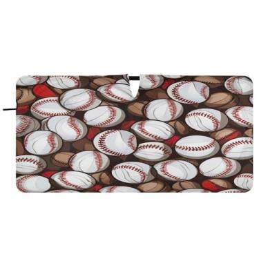 Imagem de Blueangle Pára-brisas padrão de bolas de beisebol - 149.9 cm x 76.2 cm dobrável carro janela dianteira para-sol blocos raios UV viseira de sol (353)