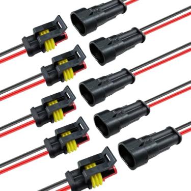 Imagem de AMZAUTO Conector de fio impermeável de 2 pinos, conectores automotivos macho e fêmea de 22 AWG, para carros, caminhões, barcos e outras conexões (5 pares)