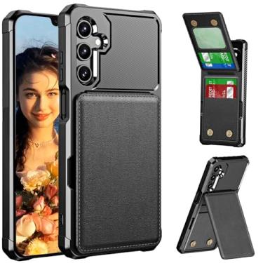 Imagem de Ephoou Capa carteira para Samsung Galaxy S25 FE com suporte para cartão e suporte, capa protetora flip de couro PU à prova de choque com fecho magnético Samsung S25 FE ZM-preta