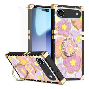 Imagem de Asuwish Capa de celular para iPhone 17 Air 6,6 polegadas capa magnética com protetor de tela de vidro temperado e pintura flor anel protetor à prova de choque suporte rígido i Phone17 i17 17Air