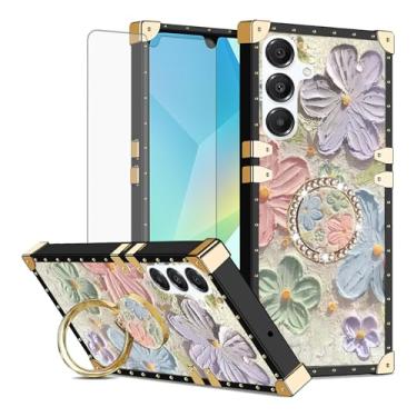 Imagem de Asuwish Capa de celular para Samsung Galaxy A16 5G/4G capa magnética com protetor de tela de vidro temperado e pintura flor anel protetor à prova de choque suporte rígido A 16 16A SM-A166U mulheres