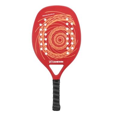 Imagem de Raquete de Beach Tennis, Fibra de Carbono com Núcleo EVA, Formato Diamante Redondo, 28 Furos, Cabo em Borracha, Vermelho, Modelo LV-00251