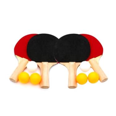 Imagem de Kit de Tênis de Mesa com 4 Raquetes de Ping Pong e 6 Bolinhas, Madeira Natural com Borracha Vermelha e Preta