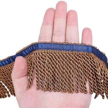 Imagem de HedongHexi Guarnição e enfeites de franja de lingote 1,5 m x 6,8 cm acabamento de tecido costura DIY decoração para roupas franjas hebraicas douradas com fita azul