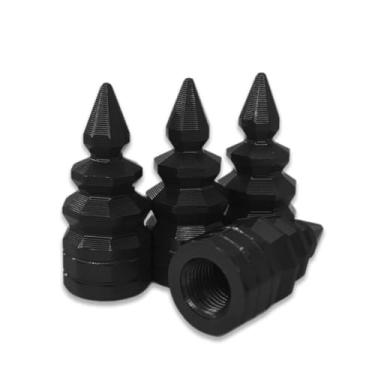 Imagem de 4 peças de tampas de válvula de pneu geométricas pretas – capas de ar de roda de liga de alumínio com vedação de borracha para carros, caminhões, motocicletas (ajuste universal)