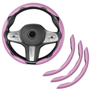 Imagem de Temmis Capa de volante de fibra de carbono para carro, design fino segmentado e borboleta, protetor universal de 99% para roda de carro - rosa