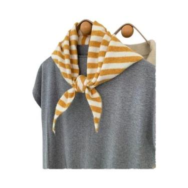 Imagem de Cachecol De Lã Triangular Listrado Quente E Macio Para O Inverno Femin