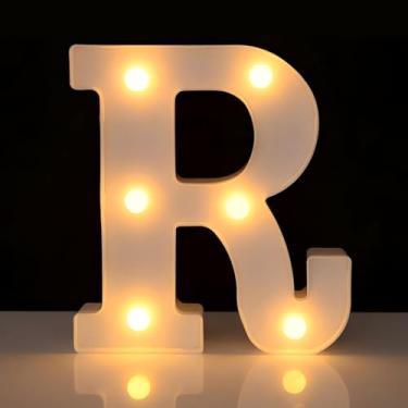 Imagem de Letreiro de LED com letra R, letreiro iluminado do alfabeto para decoração de casa, decorações de festa de casamento de aniversário - R branco