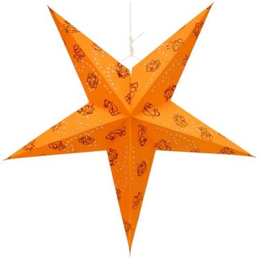 Imagem de PuranGuru Lanterna de estrela de papel para teto | Chakra de 61 cm | Ganesha laranja vibrante | Candeeiro suspenso oco feito à mão | Decoração de estrela de Natal para ambientes internos e externos |