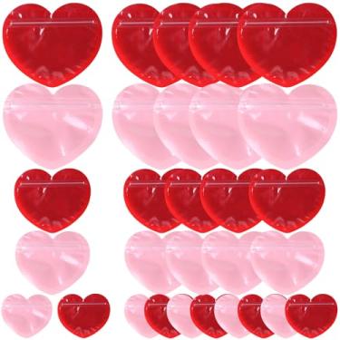 Imagem de 30 peças de sacos de embalagem de joias de doces em forma de coração vermelho e rosa bolsa de presente de dia dos namorados pequenos sacos de joias de coração resseláveis transparentes Mylar Ziplock