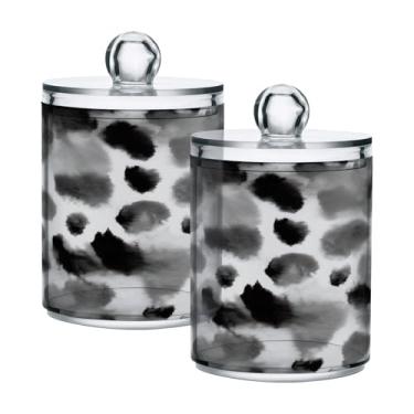 Imagem de Qilmy Suporte Qtip de textura manchada, pacote com 2, frascos de boticário de 400 ml, vasilha organizadora de banheiro para Qtips, cotonetes de algodão, bolas de algodão, almofadas cosméticas