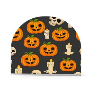 Imagem de JUZIHAI Suporte de guardanapo de abóbora de Halloween para mesa dispensador de guardanapo de acrílico suporte de lenços independente de mesa para cozinha sala de jantar bar festa decoração de casa