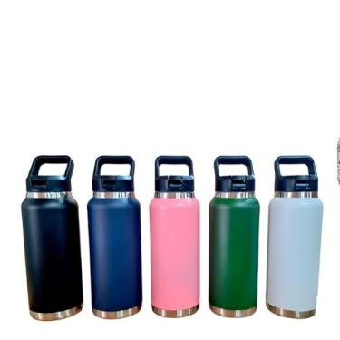 Imagem de Garrafa Térmica Flip Squeeze, Aço Inoxidável, 1000ml, Tampa com Canudo de Silicone, Mantém Temperatura 8h Gelada 4h Quente, 30x9x9cm