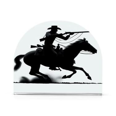 Imagem de JUZIHAI Suporte de guardanapo de cowboy para equitação de mesa dispensador de guardanapo de acrílico para mesa suporte de lenços independente para cozinha sala de jantar bar festa decoração de casa