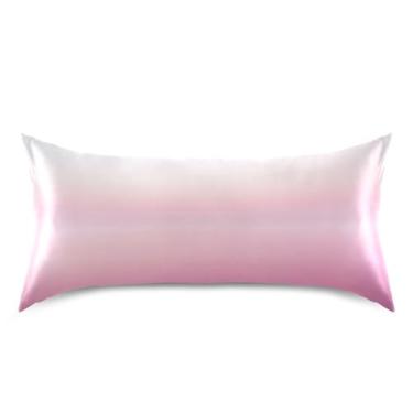 Imagem de JUZIHAI Fronha minimalista de cetim rosa para cabelo e pele, capa de almofada respirável macia com fecho de envelope, capa de travesseiro suave e refrescante, tamanho king size 50 x 101 cm