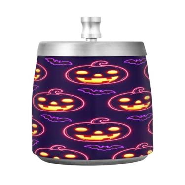 Imagem de Qilmy Cinzeiro engraçado abóbora de aço inoxidável com tampa - Cinzeiro de cigarro à prova de vento sem cheiro sem fumaça para casa, escritório, carro, pátio, varanda (uso interno e externo)