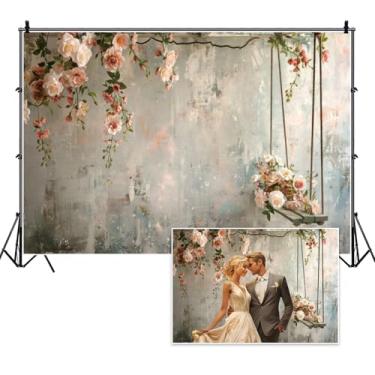 Imagem de Vie Savaran 3 x 2,4 m Fundo de fotografia vintage floral rosa para o dia das mães, flores penduradas na primavera, trapézio de madeira, prédio antigo, parede para casamento, dia dos namorados, chá de