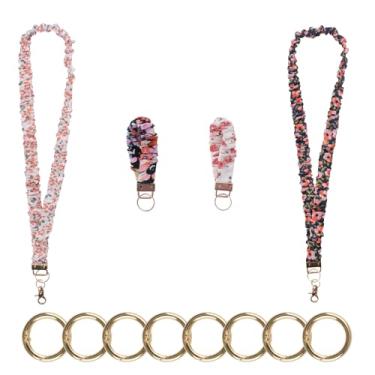 Imagem de HICOHAND Cordão scrunchie com estampa floral, 2 cordões longos e 2 peças de cordão curto retrátil para chaveiro com clipe para crachá de identificação de enfermeira de professor, chave de carro
