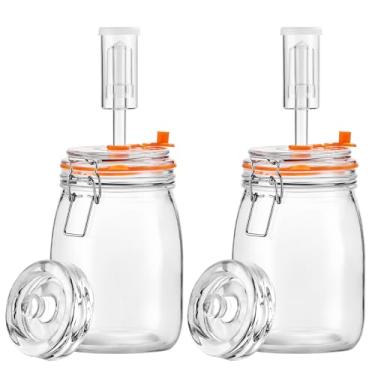 Imagem de Glolaurge Frasco de fermentação, frasco de fermentação de vidro de 1,1 litro com peso de fermentação para fazer chucrute, kimchi, picles, hidromel, cidra e mais, pacote com 2